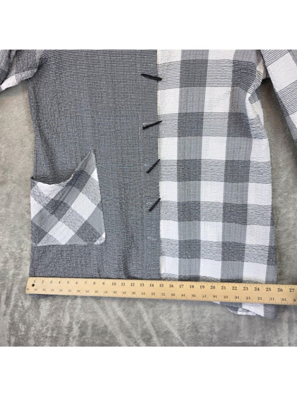 Habitat Button Up Shirt Womens M Gray Collared Long Roll Tab Sleeve Plaid Tunic - Picture 11 of 12